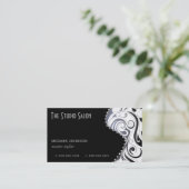 エレガントで黒く渦巻形のな渦巻の名刺のテンプレート 名刺 (スタンド正面)