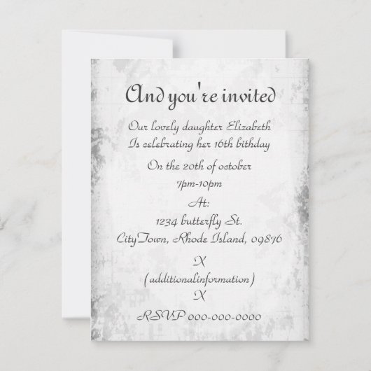 エレガントで黒く王室のな蝶菓子16 招待状 (裏面)