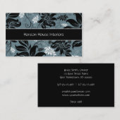 エレガントで黒く青く白い花の名刺 名刺 (正面/裏面)