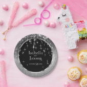 エレガントで黒く、銀製の星明かりの結婚 ペーパープレート (パーティー)