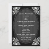 エレガントで黒く、銀製の第25誕生日 招待状 (裏面)