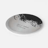 エレガントで黒く、銀製の花の結婚式のデザイン ペーパープレート (アングル)