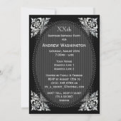 エレガントで黒く、銀製の驚きの誕生日 招待状 (裏面)