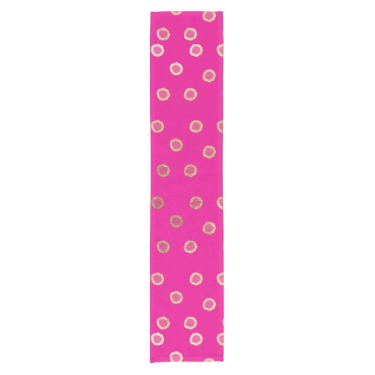 エレガントで、ガーリーでフェイクな金ゴールドのグリッターはショッキングピンクに点を打ちます ショートテーブルランナー (正面)