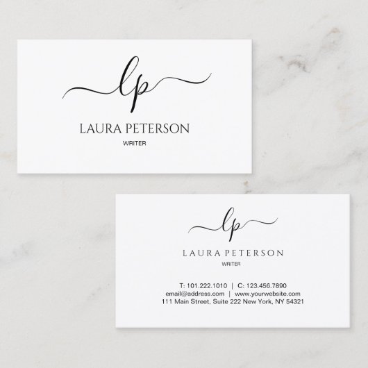 エレガントで、シンプルな手書きの原稿の書道 名刺 (正面/裏面)