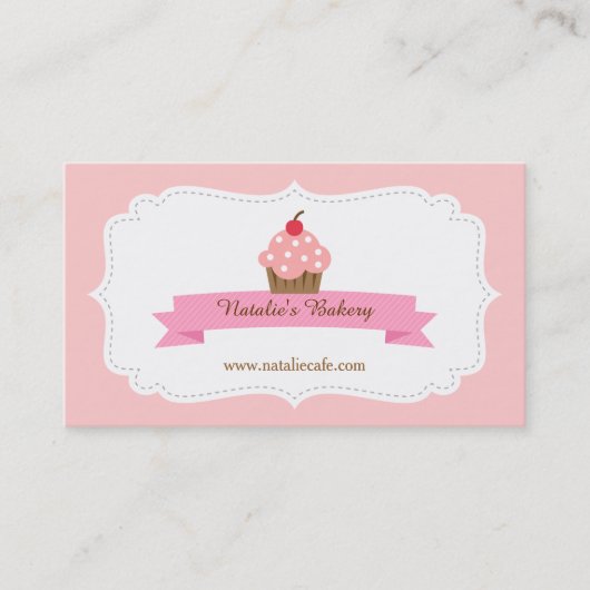 エレガントで、モダンで、甘いピンクのカップケーキ、ベーカリー 名刺 (正面)