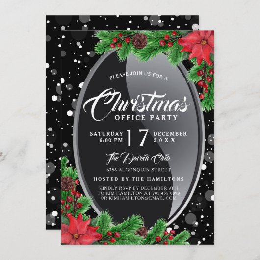 エレガントで、モダンなポインセチアのパーティの招待状 招待状 (正面/裏面)