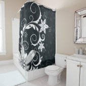 エレガントで、モダンな白黒花柄 シャワーカーテン (インサイチュ)
