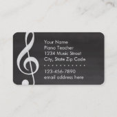 エレガントで、モダンな黒板のピアノの教師 名刺 (裏面)