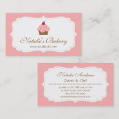 エレガントで、モダンな、ピンクのカップケーキ、ベーカリー 名刺 (正面/裏面)