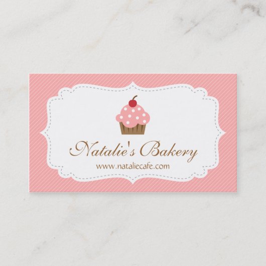 エレガントで、モダンな、ピンクのカップケーキ、ベーカリー 名刺 (正面)