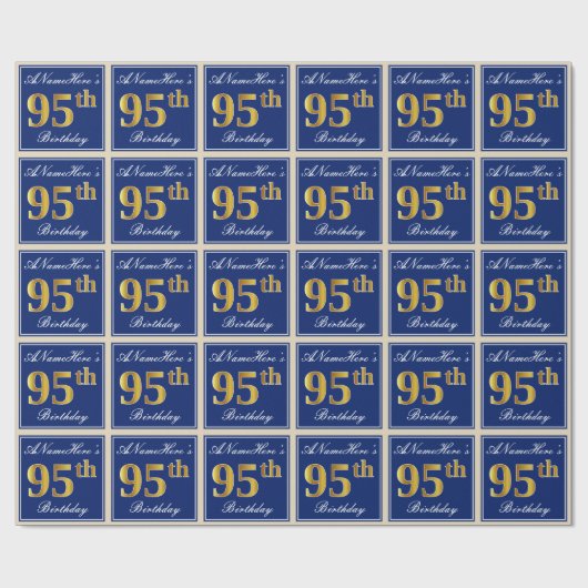 エレガントで、青く、フェイクな金ゴールドの第95誕生日 + 名前 ラッピングペーパー (フラット)
