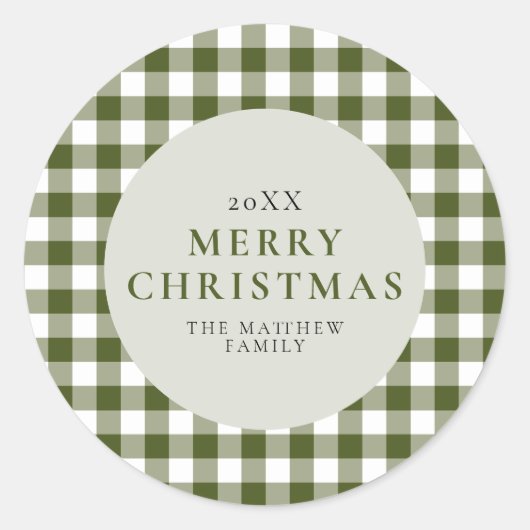 エレガントとクラシックグリーンジンガム・クリスマス ラウンドシール (正面)