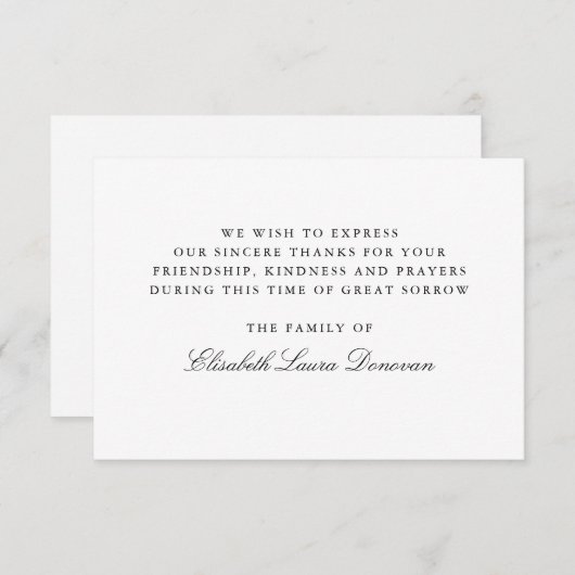 エレガントとクラシック葬儀悔やみや弔慰ありがとう 招待状 (正面/裏面)