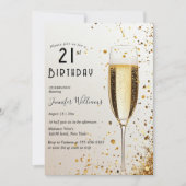 エレガントとシャンパングラス21歳の誕生日パーティー 招待状 (正面)