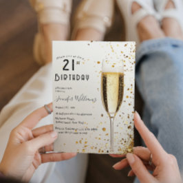エレガントとシャンパングラス21歳の誕生日パーティー 招待状