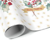 エレガントとシンプルクリスマス・ホリー・ベリーパターン ラッピングペーパー (ロールコーナー)