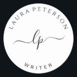 エレガントとシンプル手書き筆跡 ラウンドシール<br><div class="desc">美しくモダンデザイン。単にシンボルとイニシャルの間にカスタマイズ文字を追加する。</div>