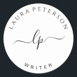 エレガントとシンプル手書き筆跡 ラウンドシール<br><div class="desc">美しくモダンデザイン。単にシンボルとイニシャルの間にカスタマイズ文字を追加する。</div>