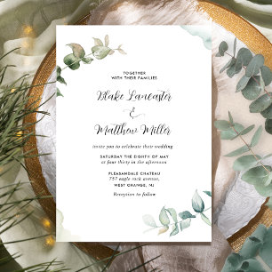 エレガントとシンプル緑の水の結婚色 招待状