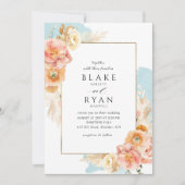 エレガントとシンプル赤面アクア結婚 招待状 (正面)