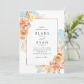 エレガントとシンプル赤面アクア結婚 招待状 (スタンド正面)