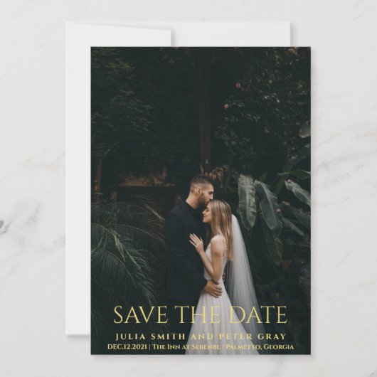 エレガントとシンプル金ゴールド結婚タイポグラフィのSTD 招待状 (正面)