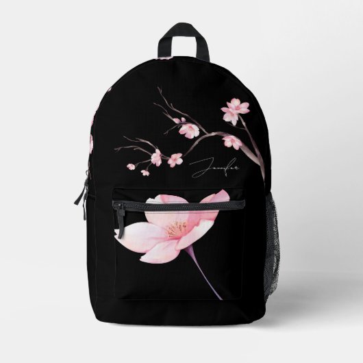 エレガントとスタイリッシュさくらんぼの花の水色 プリントバックパック (正面)