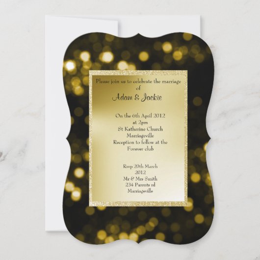 エレガントとモダンの黒と金ゴールド 招待状 (正面)