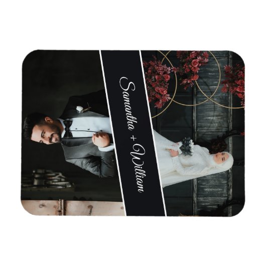 エレガントとモダンカスタム2写真結婚の マグネット (横)