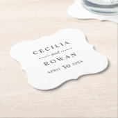 エレガントとモダンブラック結婚のモノグラム ペーパーコースター (アングル)