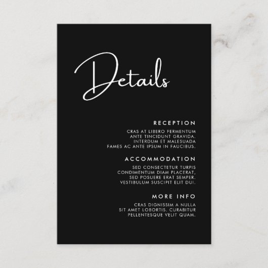 エレガントとモダン白黒の結婚詳細 エンクロージャーカード (正面)