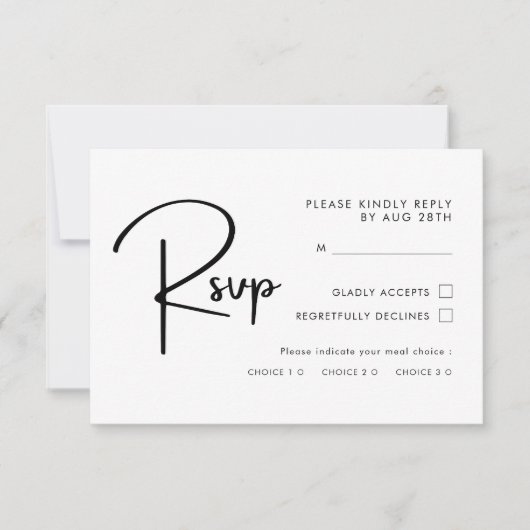 エレガントとモダン黒と白結婚の 出欠カード (正面)
