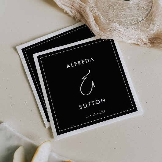 エレガントとモダン黒結婚の スタンダードカクテルナプキン