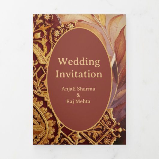 エレガントとユニークインディアン結婚の 三つ折り招待状 (カバー)