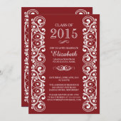 エレガントなあずき色の白い卒業のパーティの招待状 招待状 (正面/裏面)