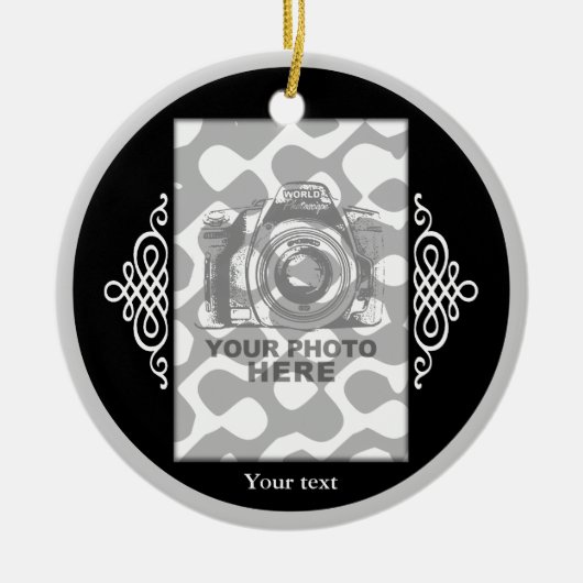 エレガントなあなた自身の円のオーナメントの黒を作成して下さい セラミックオーナメント (正面)