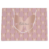 エレガントなおよびモダンのばら色の金ゴールドの蝶デザイン ラージペーパーバッグ (正面)