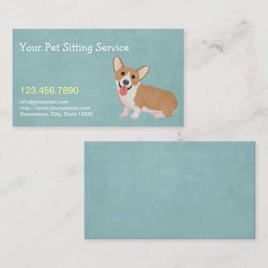 エレガントなかわいいコーギーを坐らせているペット 名刺 (正面/裏面)