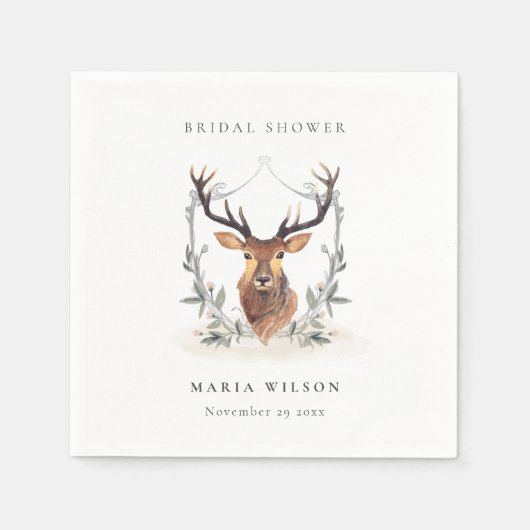 エレガントなかわいいダスクディーデフローラルクレストブライダルシャワー スタンダードカクテルナプキン (正面)