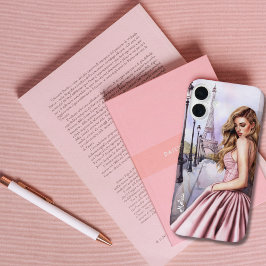 エレガントなかわいい女の子 エッフェル塔 パリ オリジナル iPhone 16 PLUSケース