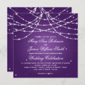 エレガントなきらめくウェディングストリングパープル 招待状 (正面/裏面)