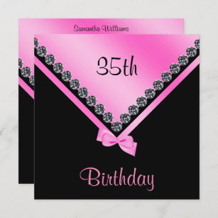 エレガントなきらめくダイヤモンド及びピンクの弓第35誕生日 招待状