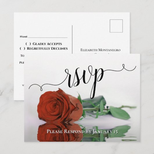 エレガントなさざ波のオレンジ色のバラの結婚式RSVP ポストカード (正面/裏面)