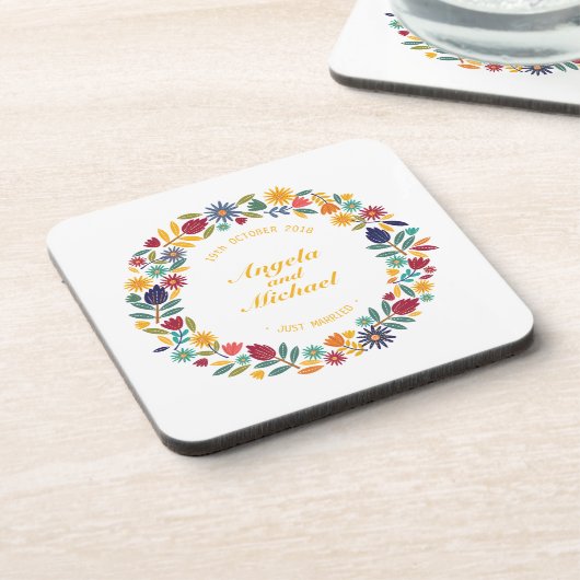 エレガントなたった今結婚しましたの花の結婚式|のコースター コースター (左側)