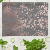 エレガントなのどのばら色の金ゴールドおよび灰色ブラシストローク キッチンタオル (折り畳み)