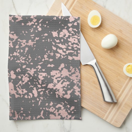 エレガントなのどのばら色の金ゴールドおよび灰色ブラシストローク キッチンタオル (四つ折り)