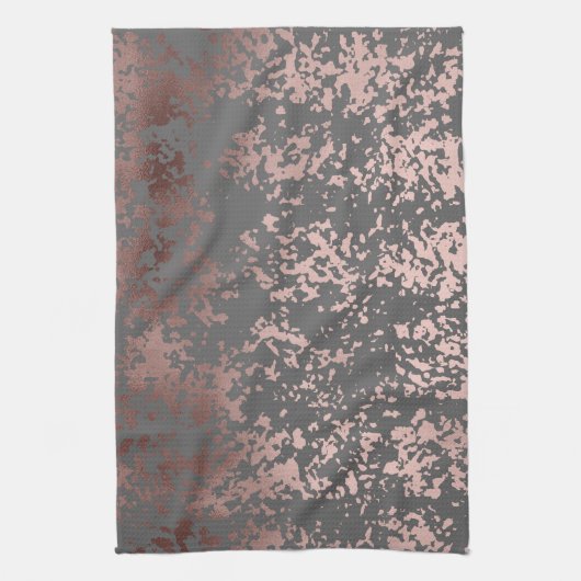 エレガントなのどのばら色の金ゴールドおよび灰色ブラシストローク キッチンタオル (縦)