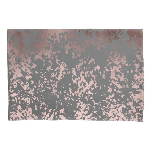 エレガントなのどのばら色の金ゴールドおよび灰色ブラシストローク 枕カバー (正面)