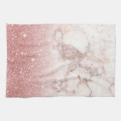 エレガントなのどのばら色の金ゴールドのグリッターの白い大理石のグラデーション キッチンタオル (横)
